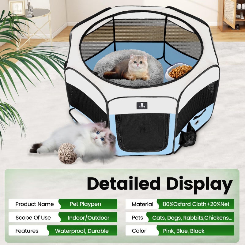 X-ZONE PET Dog Playpen Portable Pet Play Pens for Puppies, Cat, Rabbit, Chicks, Foldable Exercise Play Tent Kennel Crate, Indoor/Outdoor Travel Camping Blue Large - Image 3